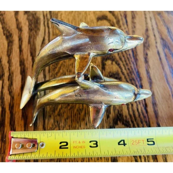VTG Brass Swimming Jumping Three Dolphins Figurine Sculpture Statue 3.5” Marine - Picture 11 of 11